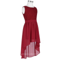 Grace Karin Crianças Crianças sem mangas Comprimento do pescoço De alto-baixo Lace Chiffon Red Splicing Meninas Vestido 2-12 Anos CL008976-1